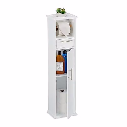 Relaxdays Modern Vrijstaande Badmeubel met Deurtjes en Lades, Wit/Zilver, B/D/H: 87.5 x 17.5 x 22.0 cm