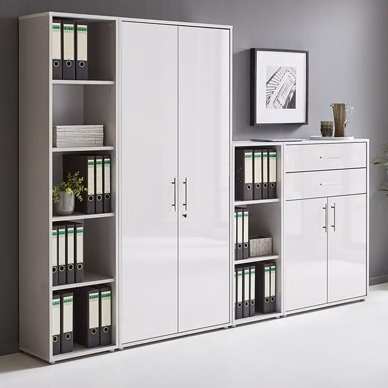 home24 Kastenset 4-delig C, grijs/lichtgrijs/hoogglans wit, B/D/H: 85 x 33 x 186 cm