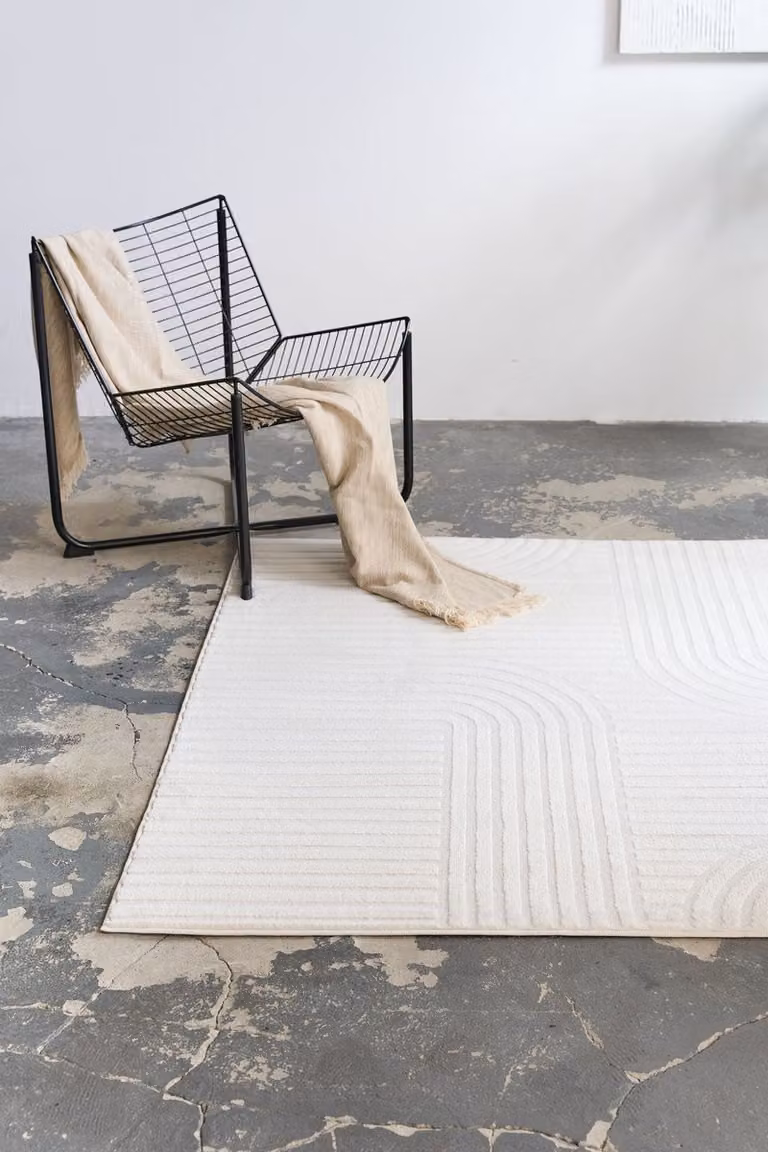 TAPISO Hygge Vierkant Vloerkleed Crème-Wit met 3D Geometrisch Effect, Laagpolig Scandinavisch Design, B/D: 120 x 120 cm