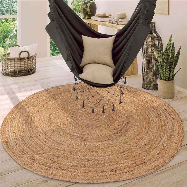 Handgemaakt Jute Vloerkleed Rond Boho Ethno Stijl - Natuur - Ø 160 cm