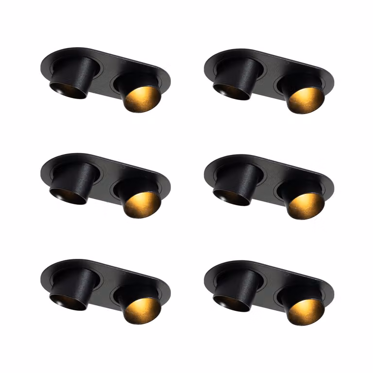 Qazqa Set van 6 zwarte ronde inbouwspots GU10 kantelbaar van metaal