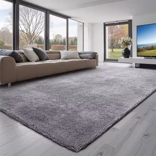 VEVOR Hoogpolig Vloerkleed Grijs, Rechthoekig, B: 304,8 cm, D: 243,8 cm, Poolhoogte: 35 mm