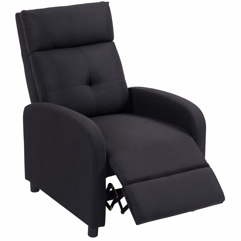 HOMCOM Relaxfauteuil met ligfunctie en uittrekbaar voetgedeelte, zwart