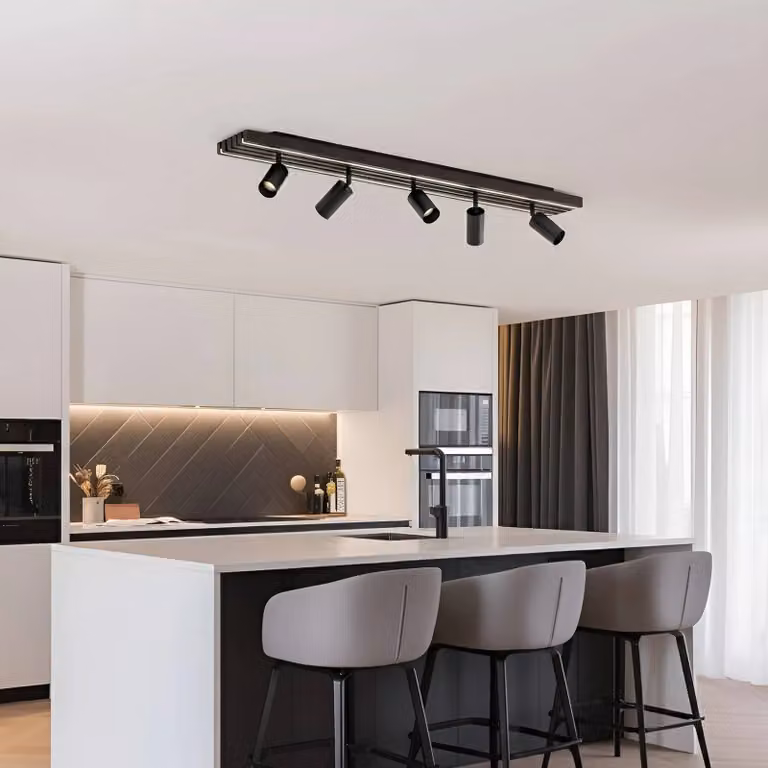 Lucande Tiron LED plafondspot met 5 lampen, Bruin en Zwart, Modern, Dimbaar