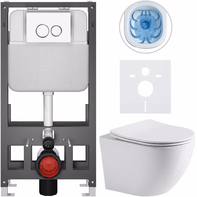 CERANO Toiletset met vloerplaat en Prime/Dualo bedieningsknop, Groen en Wit, 49 x 36 cm