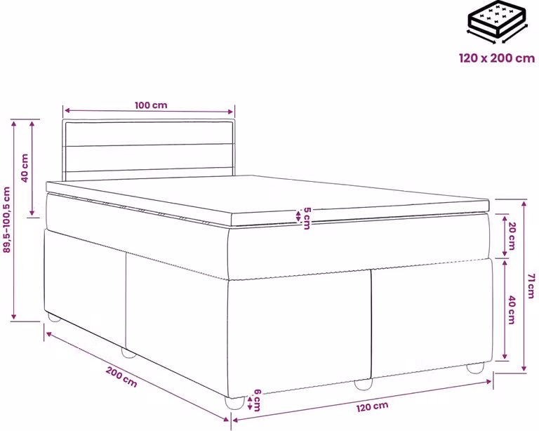 vidaXL Boxspringbed met matras en USB-oplaadpoort - Crèmekleurig - B/D/H: 120 x 200 cm