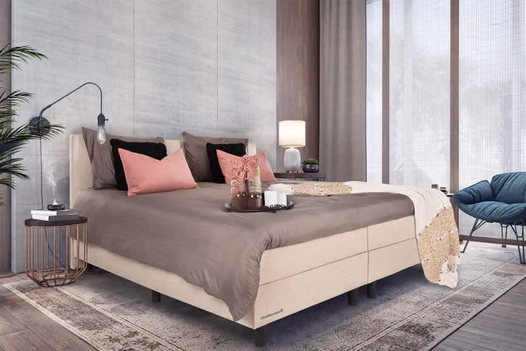 Boxspring Isabella Beddenleeuw Beige B/D/H: 120 x 210 cm