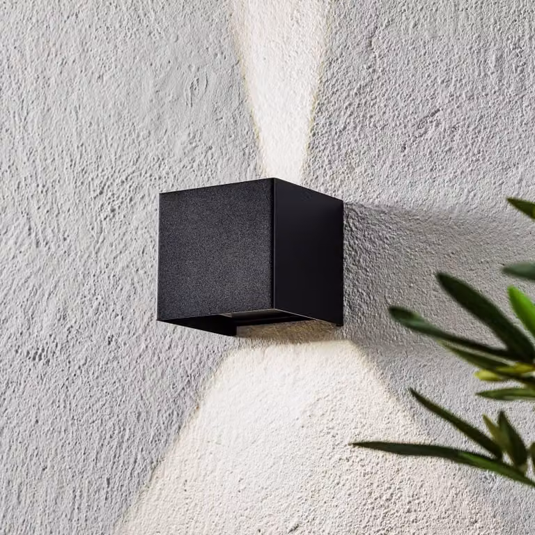 Fischer & Honsel LED buitenwandlamp Wall, zwart, modern metaal, up-down licht