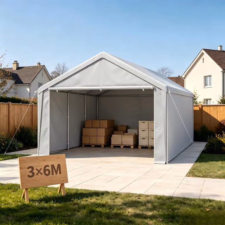UISEBRT Carport met stalen buisframe en PE-dak, grijs, 3 x 6 m