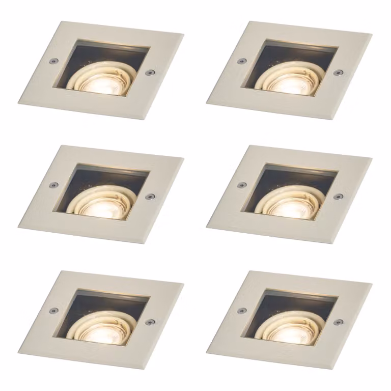 Qazqa Set van 6 moderne beige grondspots voor tuin en terras, GU10, IP65, vierkant en verstelbaar
