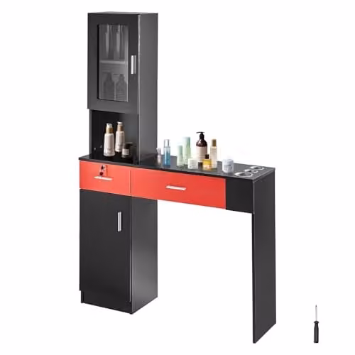 VEVOR Salonstation voor kappers en beauty-spa, wandmontage, zwart en rood, B/D/H: 102,8 x 30 x 170 cm