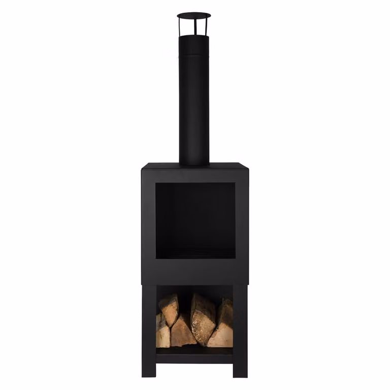 Esschert Design Buitenkachel met houtopslag - Zwart