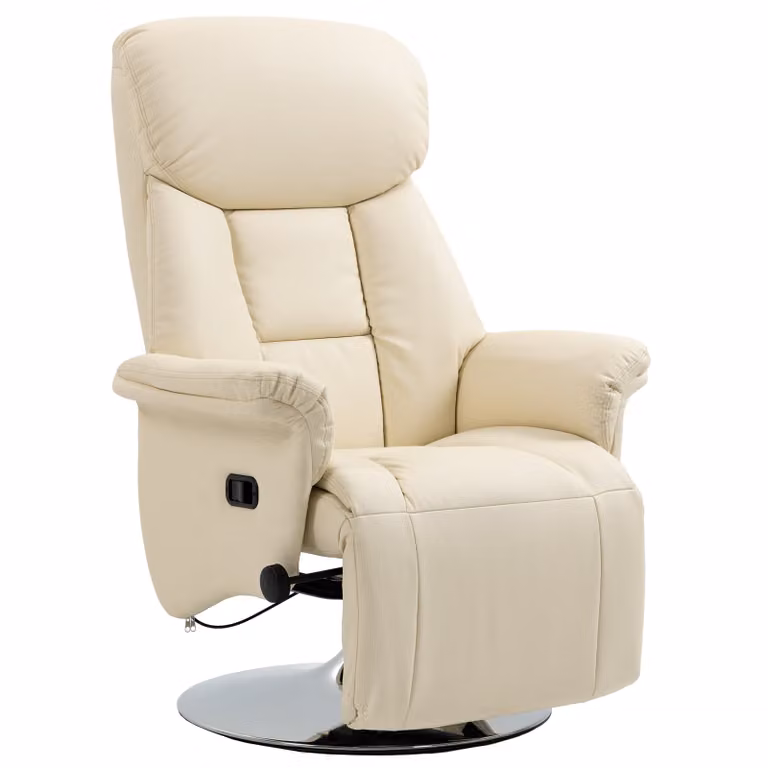 HOMCOM Bioscoopfauteuil Comfortabele relaxstoel met 360 graden draaibaar en verstelbare voetensteun, Kunstleer, Crèmewit, B/D/H: 78 x 80 x 109 cm