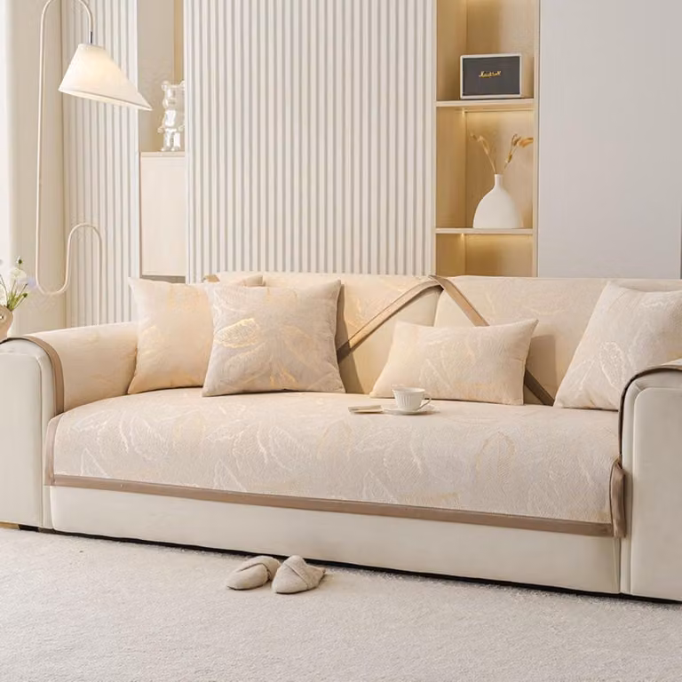 Beige bankhoes met antislip ontwerp voor je sofa - 90 x 240 cm