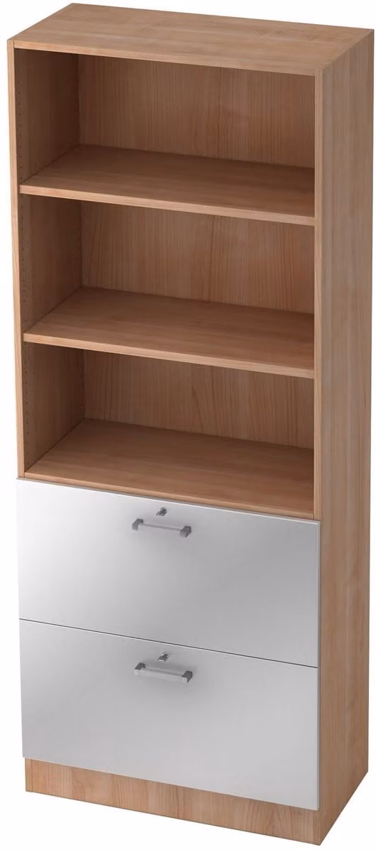 OFFICE PRO SIGNA G 7300 CE Walnoot / Zilver Kast met deuren en open vakken
