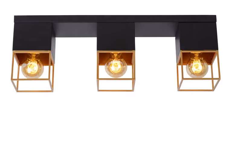 Lucide RIXT Plafondlamp - 3-lichts - Zwart/Goud - Modern