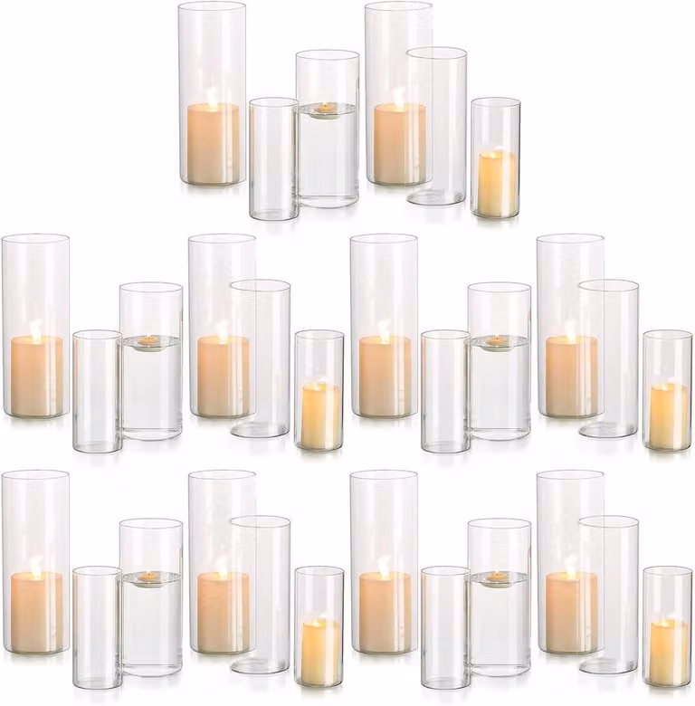 Set van 10 Glazen Cilinder Kaarsenhouders voor Pillar-, Tealight- en Votivekaarsen