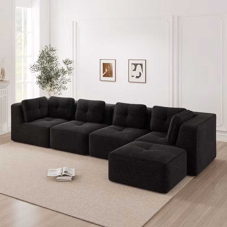 Modulaire vierzitsbank voor de woonkamer in het zwart, B/D/H: 386 x 177 x 69 cm