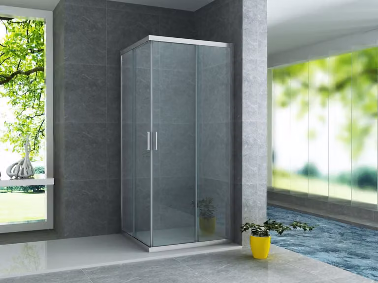 Aloni douchecabine met hoekinstap, schuifdeuren en chroom frame, B/D/H: 80 x 80 x 195 cm