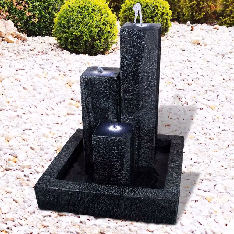 Donkergrijze tuinfontein waterornament met LED-verlichting, Hoogte: 75 cm