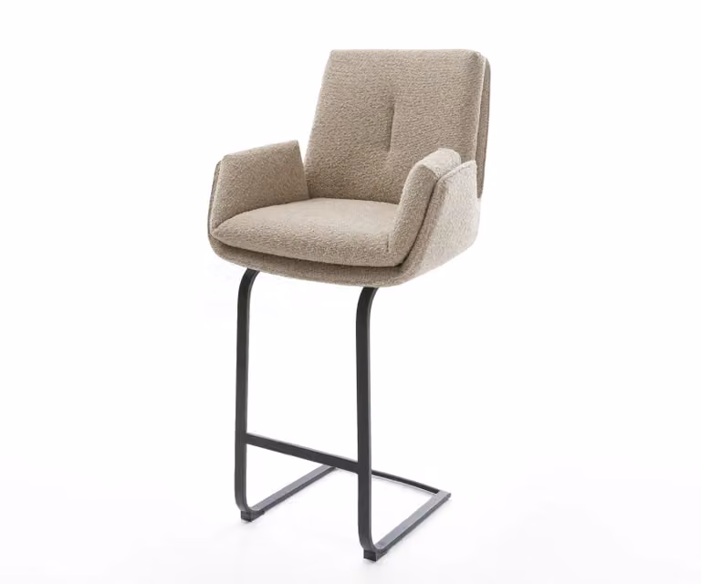 DELIFE Barstoel Clea-Flex Bouclé Beige met Zwart Metalen Vrijkantelframe