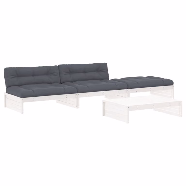 vidaXL 4-delige loungeset voor de tuin met kussens, wit, massief hout, rustiek