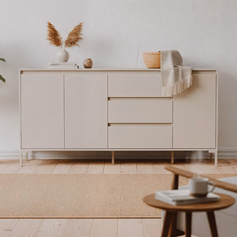 CaliCosy NERIO Buffetkast met 3 deuren en 3 lades, beige, B: 170 cm, H: 87 cm, D: 40 cm