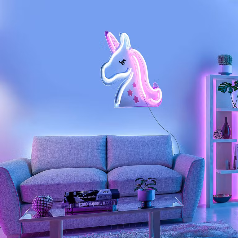 home24 LED-kinderkamerlamp Neon-Unicorn, multicolor, 33 x 1 x 33 cm