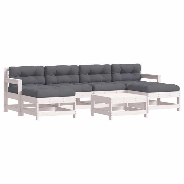 vidaXL 7-delige loungeset voor de tuin met kussens, wit, massief hout, rustiek