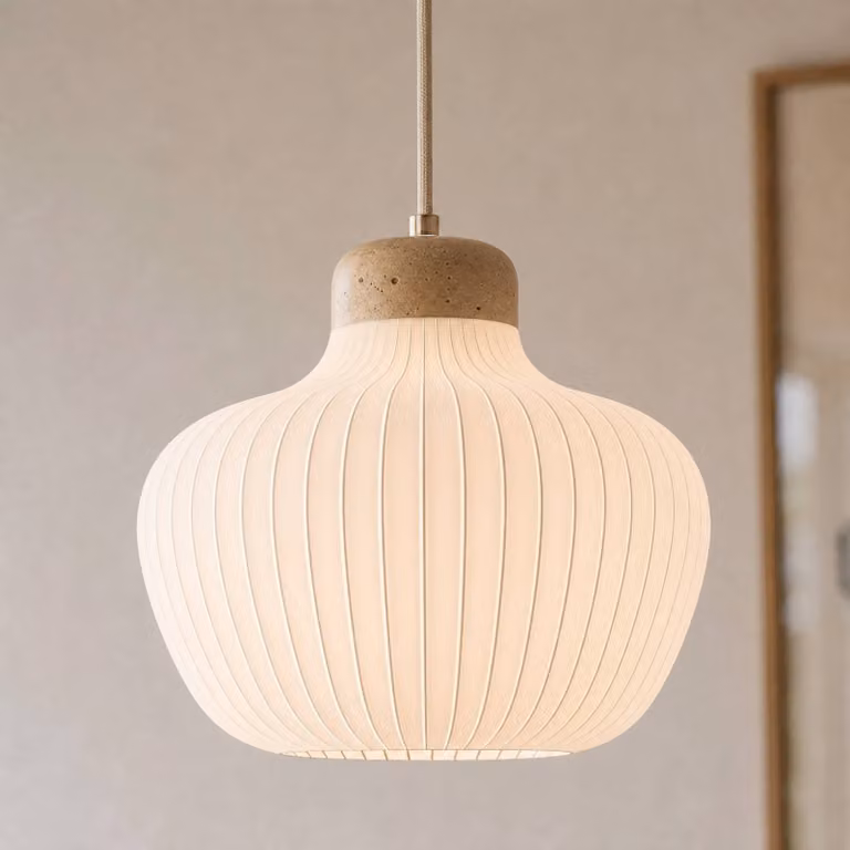 Lucande Eloise hanglamp Scandinavisch design, wit/beige textiel, E27, Ø 30 cm