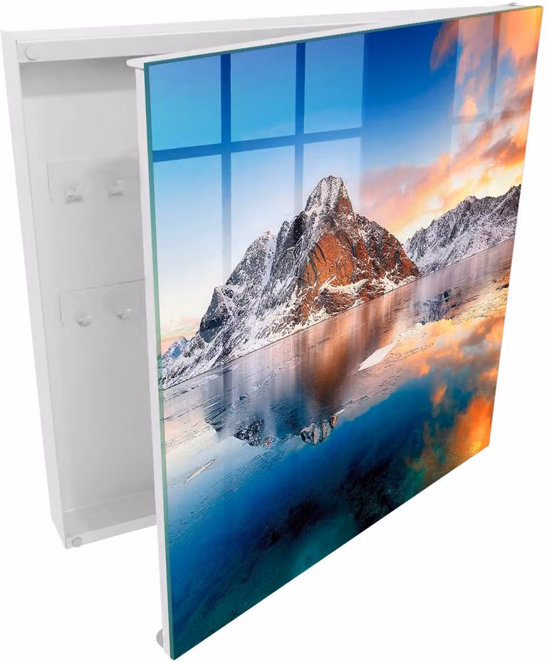 Tulup Berg Harmonie Sleutelkast Blauw met 50 haken en wit interieur - B/D/H: 30 x 30 x 5 cm