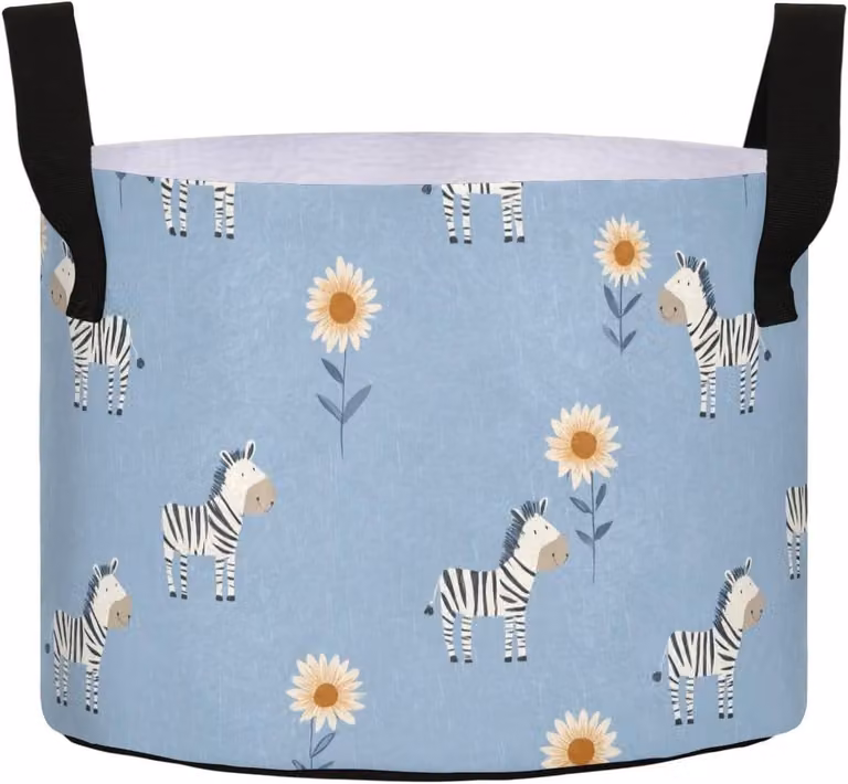Zebra Zonnebloem Kweekzakken met handvatten - Pastel Blauw - Ademende plantenbakken voor buiten