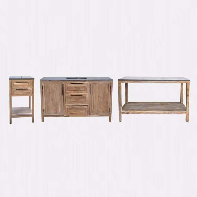 Loberon Buitenkeuken set Corviano, 3 stuks, bruin/zwart