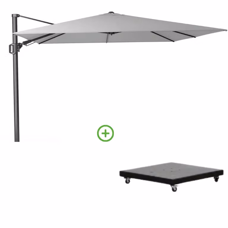 Platinum Challenger T² zweefparasol met Monza parasolvoet 90kg, Light Grey, B/D: 300 x 300 cm