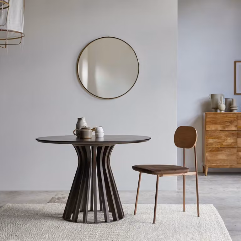 Tikamoon Ronde eettafel van massief mangohout en metaal voor 5 personen - Bruin - Diameter: 110 cm, Hoogte: 76 cm