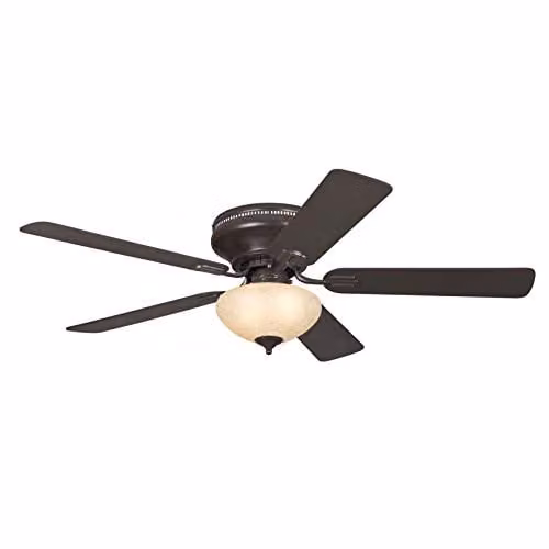 Westinghouse Lighting Everett plafondventilator met LED en vijf vleugels, espresso met Scavoglas lampenkap, 7215440