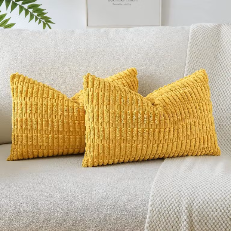 Set van 2 Zachte Corduroy Gestreepte Kussenslopen Boho Decoratieve Kussens voor Bank en Slaapkamer - Mosterdgeel - 40 x 60 cm