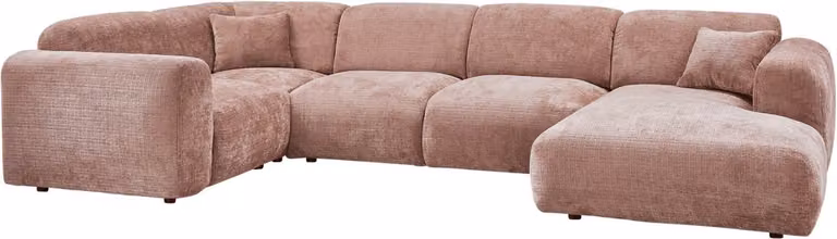 WOOOD Cloud Hoekbank Links - Chenille - Taupe/Roze - B: 345 cm, D: 80 cm, H: 198 cm
