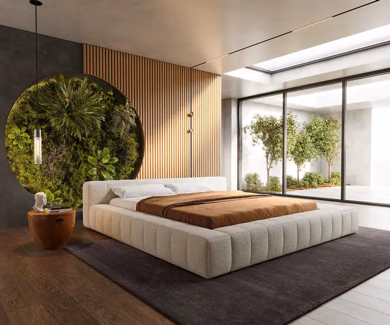 DELIFE Espazio bed met opbergruimte, Bouclé, beige-wit, 180 x 200 cm