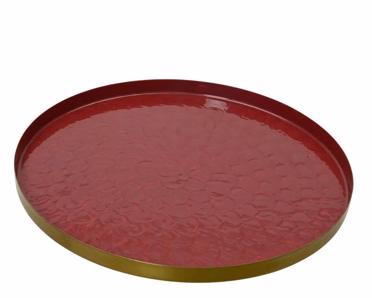 Dienblad van ijzer in donkerroze, diameter 48 cm