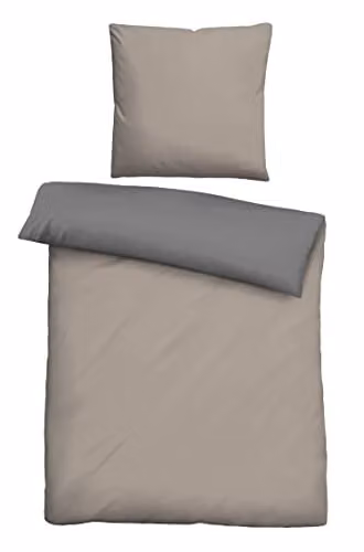 Biberna Linon Beddengoedset met Dekbedovertrek en Kussensloop, Taupe, Katoen