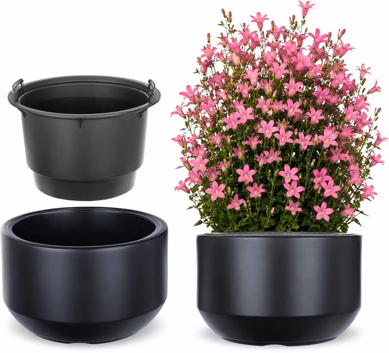 Kadax Bloempot met binnenpot, vorstbestendige plastic sierpot voor planten, antraciet, B: 39 cm, D: 24,5 cm