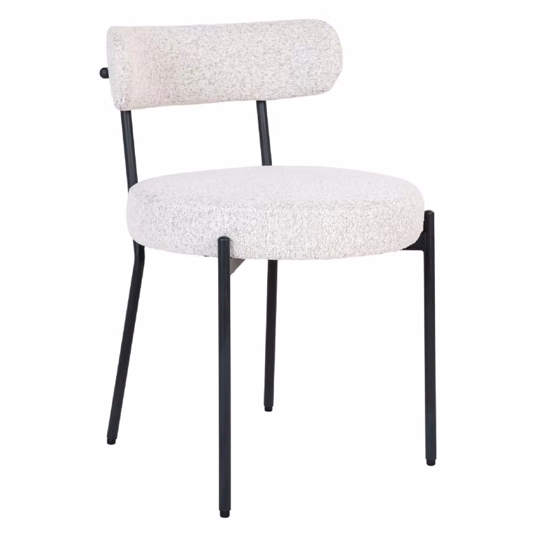 Set van 2 Nest of Nora Jaro Eetkamerstoelen met bouclé bekleding en zwarte poten - Wit