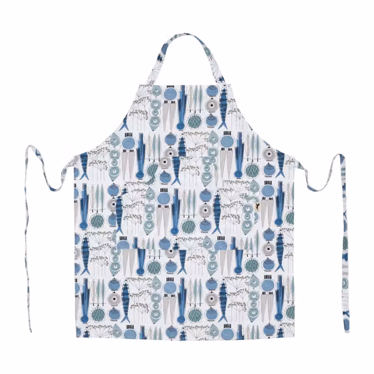 Almedahls Picknick schort klein patroon Blauw-beige voor volwassenen