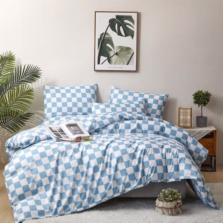 Blauw Geruite Dekbedset voor Kinderen van Zacht Katoen, Twin Size