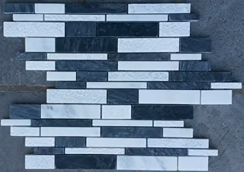 Mozaïek wandtegel van grijs en wit Bianco Carrara natuursteen marmer 39 x 27 cm