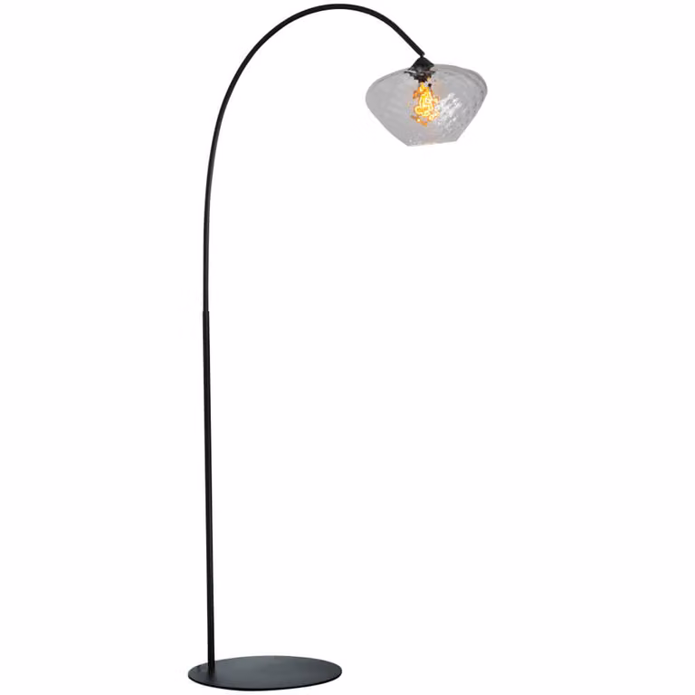 Masterlight Booglamp Porto Blossom met transparante glazen kap en zwart metalen voet, Diameter: 30 cm