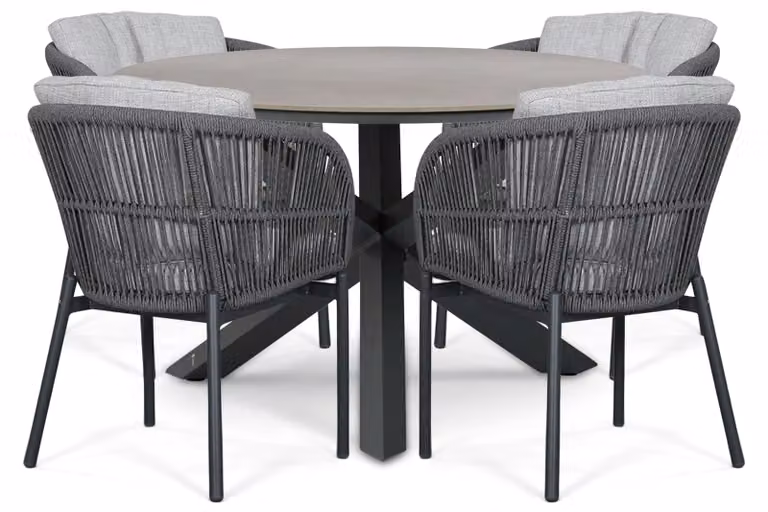 Lifestyle Garden Furniture Monaco/Xento Dining Tuinset met ronde tafel van 120 cm, grijs, aluminium
