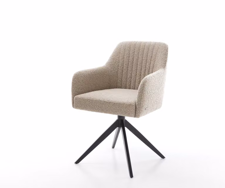 DELIFE Draaistoel Greg-Flex met bouclé bekleding en zwart kruisframe, 360 graden draaibaar met rocker-functie