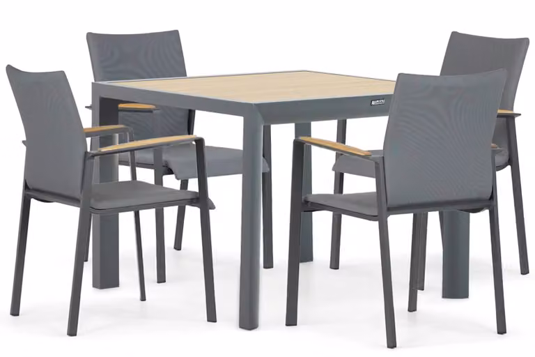 Lifestyle Garden Furniture Brandon/Borello moderne eettafelset voor 4 personen, grijs, aluminium
